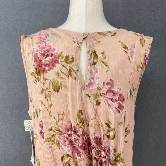 Vtg 90s NOS American Angel Romantic Boho Rose Floral Crinkle Rayon Maxi Dress L - Picture 6 of 16